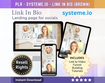 SystemeIO Link in Bio landing page template Resell rights (Brown) | Instagram bio  | Tiktok bio | StanStore template replacer PLR