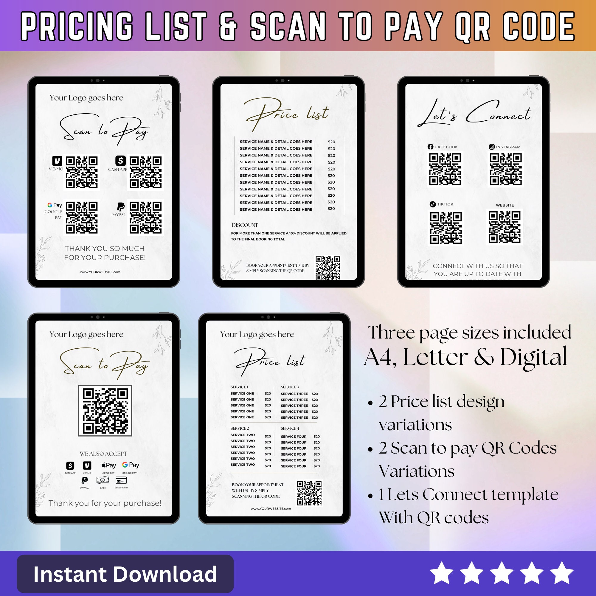 Price List Scan to Pay QR Code Lets Connect Canva Editable Template ...