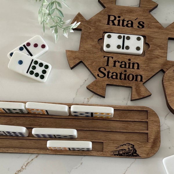 Mexican Train Personalized Set | Custom Dominoes Game Hub | Dominoes Holder | Family Game Night | Family Gift | Christmas Gift