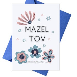 Cartão de felicitações Mazel Tov com flores e folhas tamanho 7x5"
