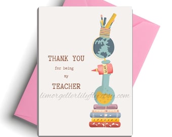 Teacher Appreciation Thank You Digital Printable Greeting Card, Personalized Greeting Cards