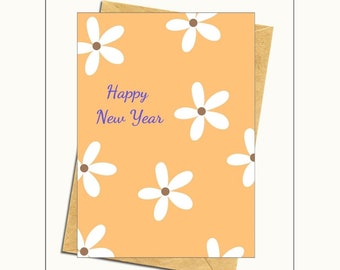Carte de voeux Boho Style, marguerites, carte Boho Happy New Year, carte pliée en téléchargement numérique Boho
