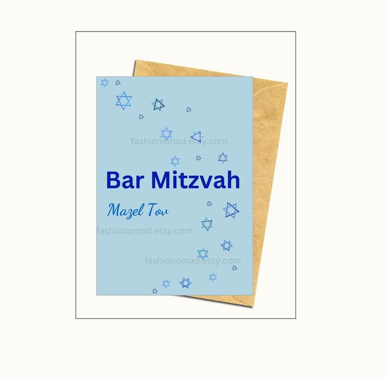 Bar Mitzvah Printable Folded Blue Card, Card for Thirteen Birthday Boy ...