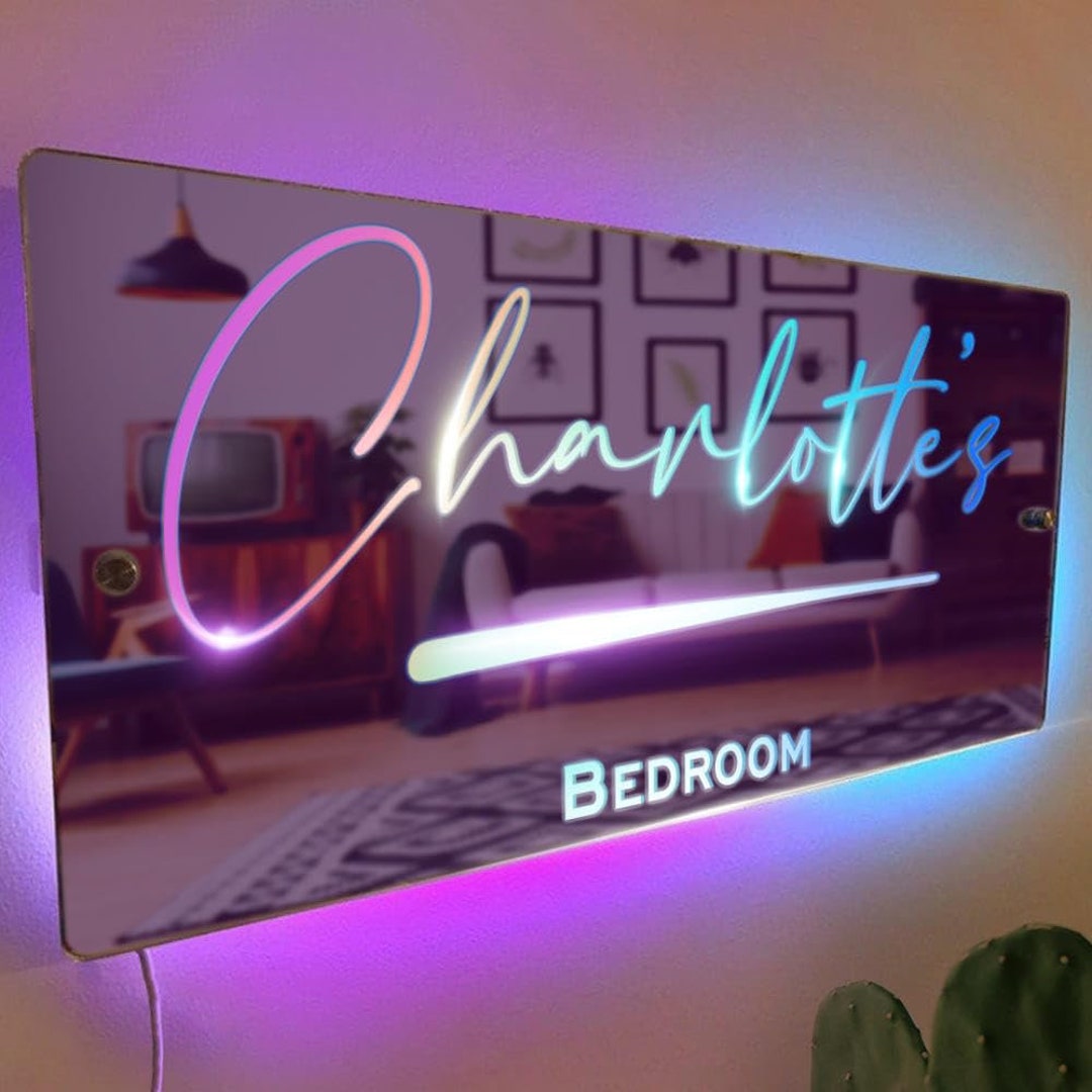 Personalized Custom Name Mirror LED Light up Mirror, Wall Decor Mirror