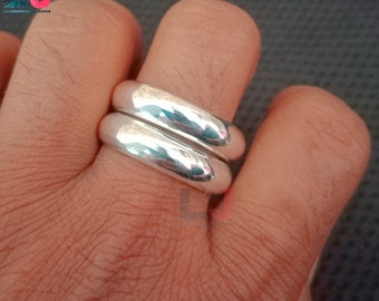 Set Of Statement Ring | Solid 925 Sterling Silver Dome Rings | Double Set Rings | Boho Stackable Rings | Mens Ring Set | Plain Wide Thick