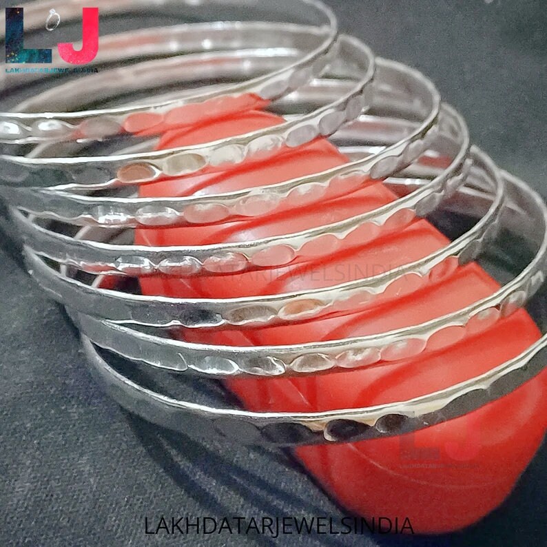 Pulseiras marteladas em prata esterlina 925, conjunto de 7 pulseiras, Semanario, pulseiras empilháveis, pulseiras de 7 dias, pulseiras meio redondas, pulseiras finas e brilhantes.