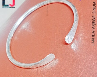 Pulseira maciça calibre 14, pulseira de prata 925 sólida, pulseira de desvio martelada, pulseira sólida de textura ajustável de 5 mm, pulseiras de pulseira grossas