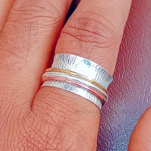 925 Sterling Silver Spinner Meditation Ring, Anxiety Fidget Ring, Handmade Thumb Ring, Wide Spinner Ring, Designer Spinner Band Ring