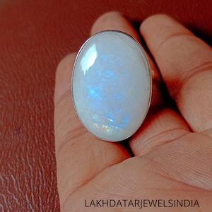 Rainbow Moonstone Ring / 925 Sterling Silver Ring / Large Gemstone Ring / Oval Shape Ring / June Birthstone Ring / Women Silver Jewelry