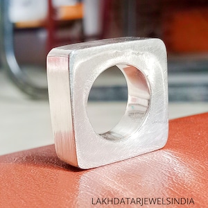 Rectangle Handmade Ring, Solid 925 Sterling Silver Heavy Wide Band, Geometric Ring, Square Nut Bolt Ring, Statement Chunky Ring, Signet Ring