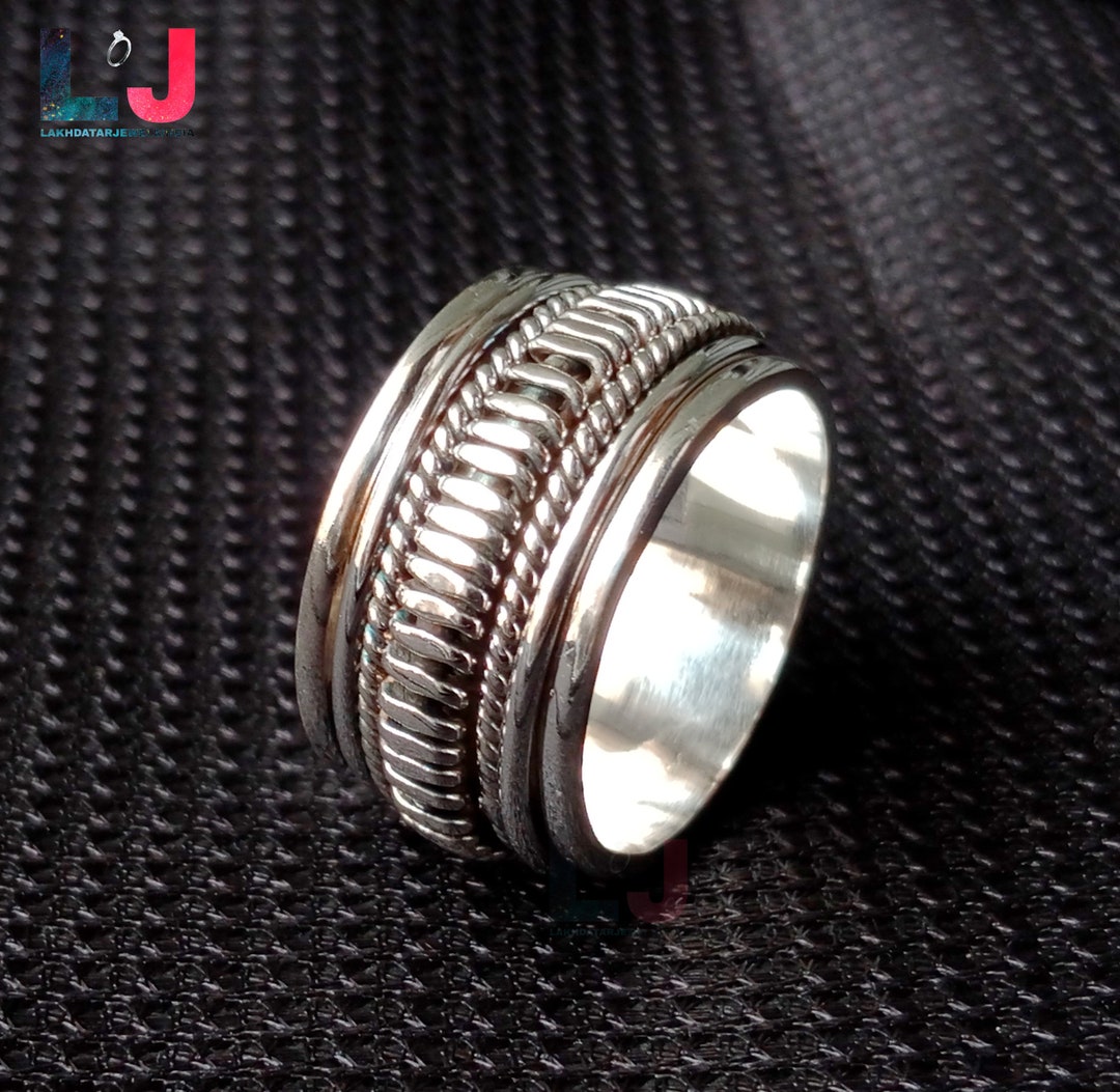 Braided Sterling Silver Spinner Ring: Wide Band Fidget Ring - Etsy