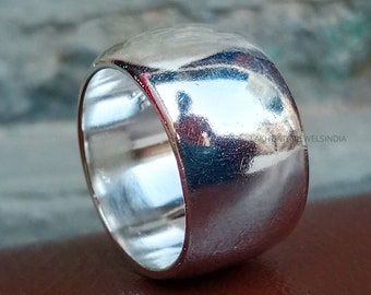 Plain Wide Band Ring, 925 Sterling Silver Dome Statement Ring, 14mm Heavy Wide Band, Wedding Jewelry, Thumb Ring, Gift For Him