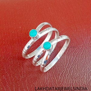 Turquoise Ring, Double Stone Wrapround Ring, Stacking Ring, Sterling Silver Statement Ring, Handmade Nail Wrap Ring, Women Chunky Ring
