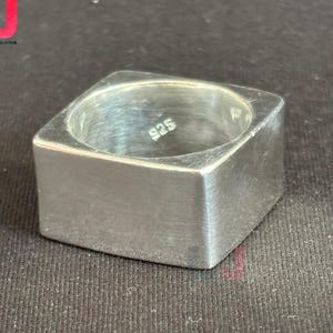 Sterling Silver Signet Ring: Square Bolt Band, 14mm Wide