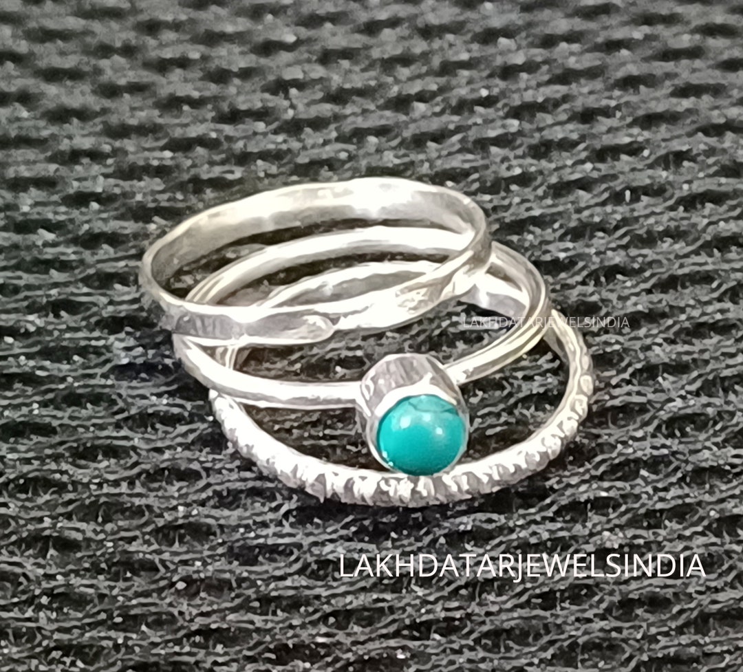 Turquoise Stackable Rings Set of Stacking Rings-blue Turquoise Ring-minimalist Dainty Ring Set ...