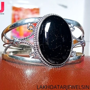 Black Onyx Bracelets, Silver Cuff Bracelets, Adjustable Bracelets, Oval Black Onyx Bangles, Handmade Bracelets, Women Chunky Bracelet/Bangle