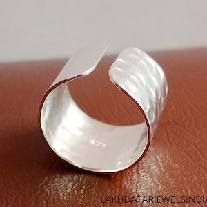 Full Finger Band Ring, Long Hammered Band Ring, 925 Sterling Silver Rings For Women, Adjustable Silver Band, Cigar Ring, Jewelry For Women