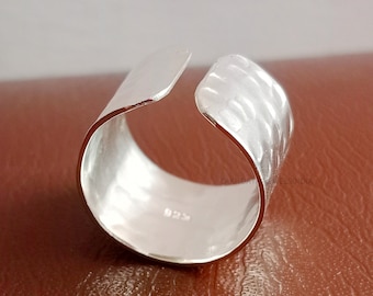 Full Finger Band Ring, Long Hammered Band Ring, 925 Sterling Silver Rings For Women, Adjustable Silver Band, Cigar Ring, Jewelry For Women