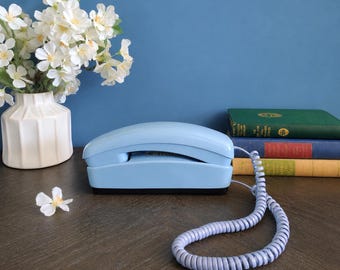 Vintage Powder Blue Trimline Telephone - Apex Electronics Landline Phone - Not Tested