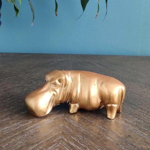 Vintage Solid Brass Hippo: Mid-Century Modern Animal Figurine