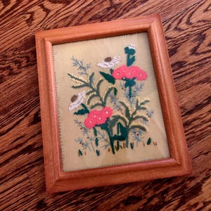 Vintage Crewel Embroidery Art, Vintage Floral Crewel Wall Hanging Art, 70s Crewel Art, Framed Wildflowers and Foliage Crewel, 10x12&quot;