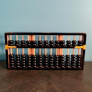 Antique Wooden Abacus, Lotus Flower Brand, Saunpan 13 Rods/ 91 Beads, Vintage Chinese Abacus, Made in People’s Republic of China