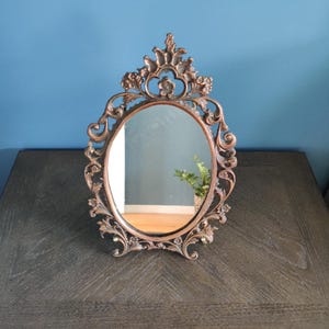 Vintage Ornate Bronze Cast Iron Wall Mirror, Rococo Style Oval Vanity Mirror, Antique Bronze Patina Frame, Victorian Wall Mirror, 1900s