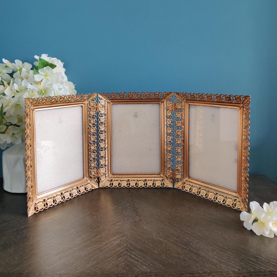 Vintage Gold Filigree Metal Folding Picture Frame, Antique Style Ornate ...