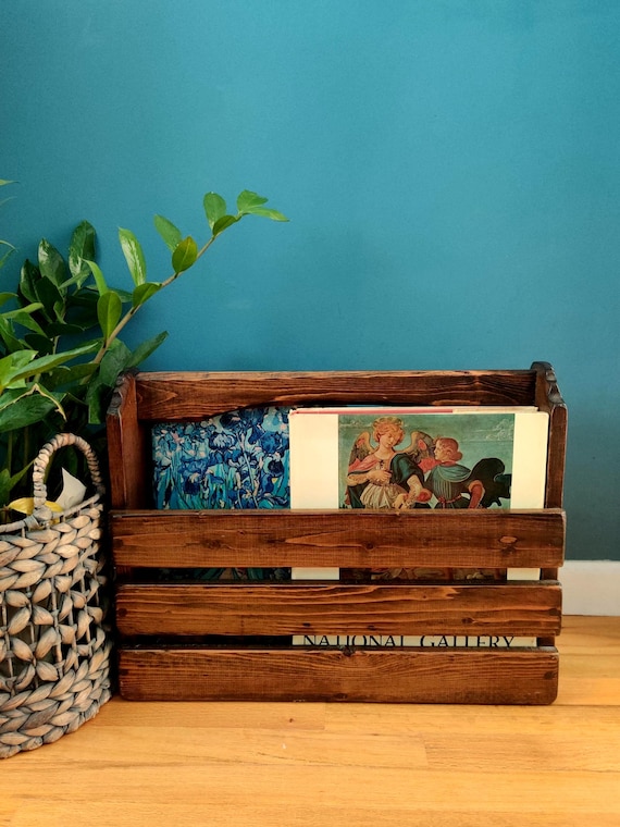 Vintage Large Handmade Wooden Magazine Rack, Rustic Farmhouse