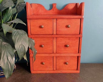 Vintage Handmade Wooden Apothecary Cabinet, 6 Drawer Spice Storage