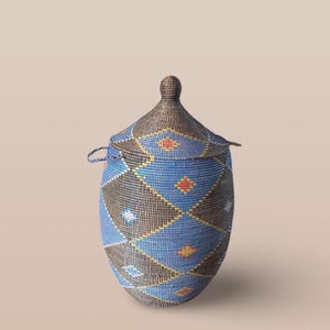 African Woven Basket with Lid, Senegal Laundry Basket/Hamper, Tall Storage Basket, Wicker Basket