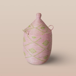 African Woven Basket with Lid, Senegal Laundry Basket/Hamper, Tall Storage Basket, Wicker Basket