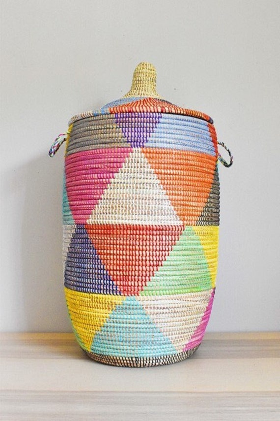 African Woven Basket With Lid, Senegal Laundry Basket/hamper