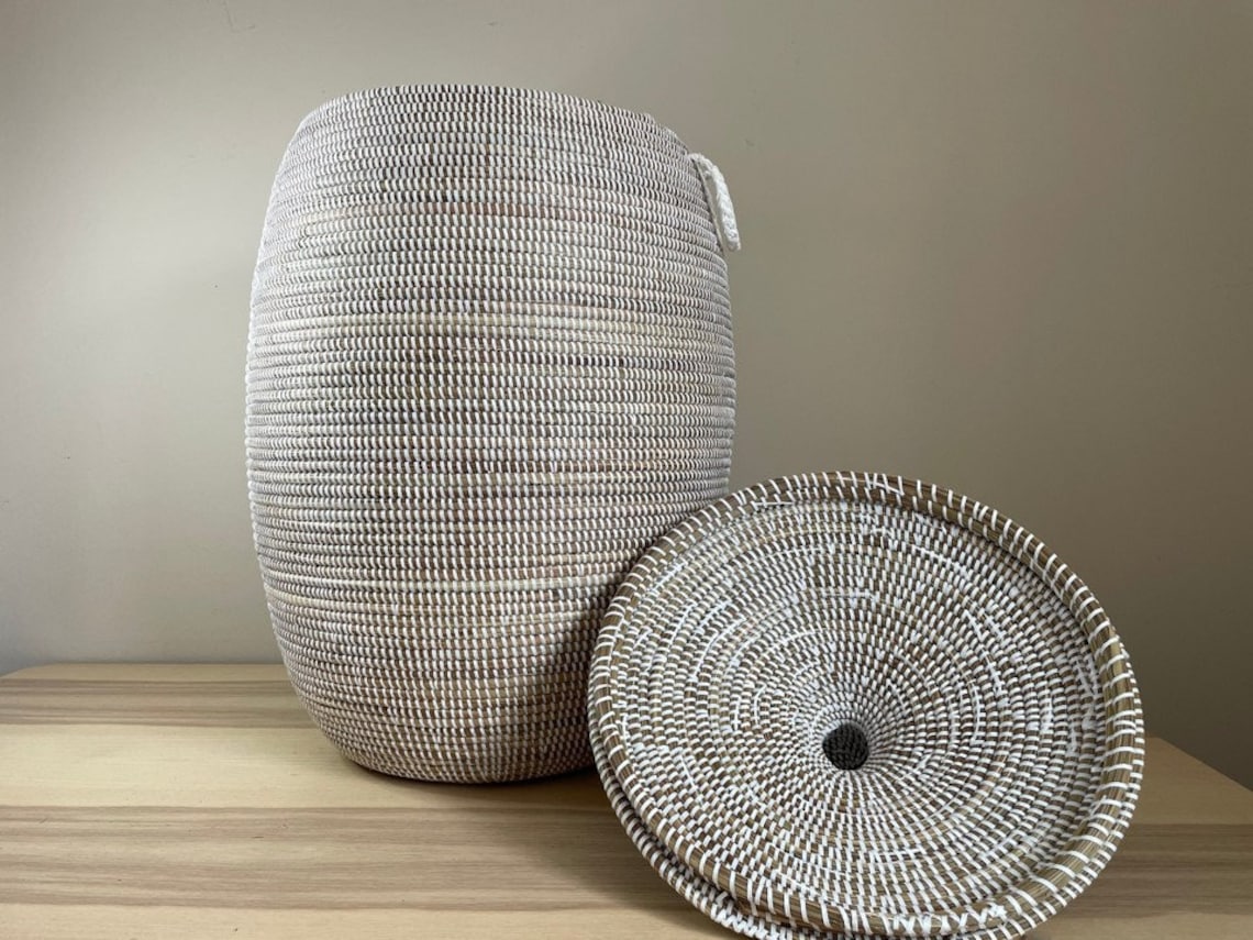 African Extra-large Woven Basket With Lid, Senegal Laundry Basket ...