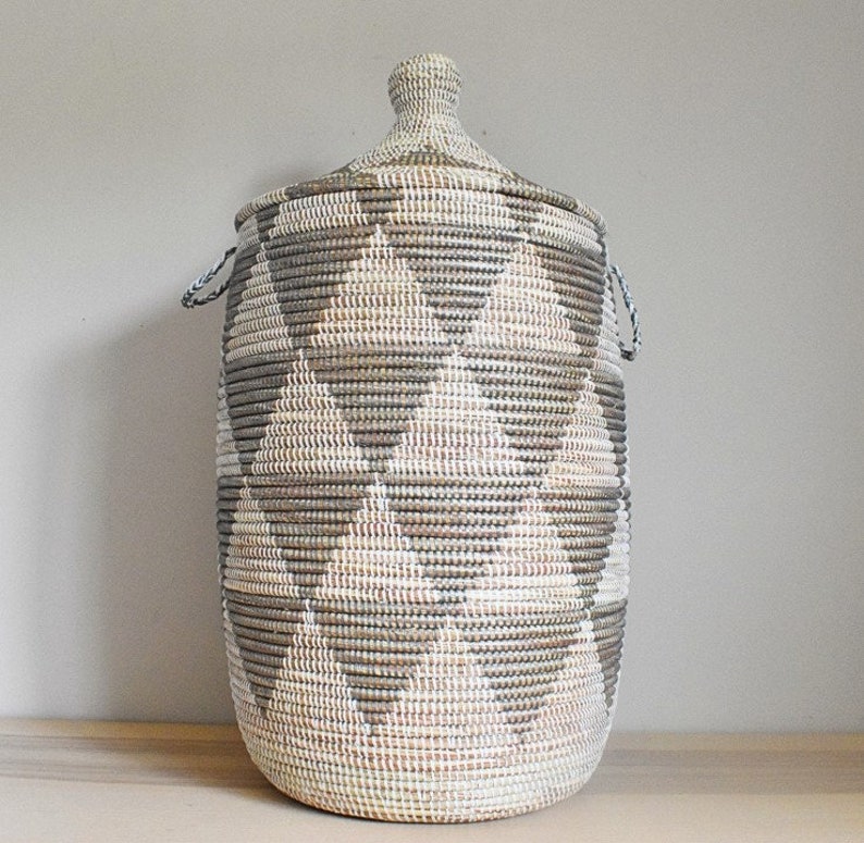 African Extralarge Woven Basket With Lid Senegal Laundry Etsy