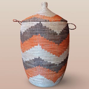 African Woven Basket with Lid, Senegal Laundry Basket/Hamper, Tall Storage Basket, Wicker Basket