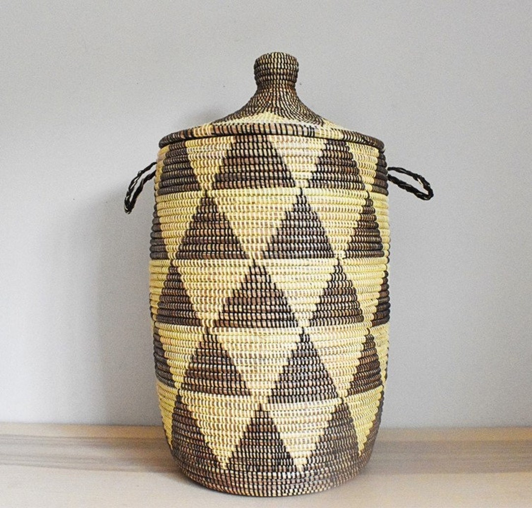 African Extralarge Woven Basket With Lid Senegal Laundry Etsy