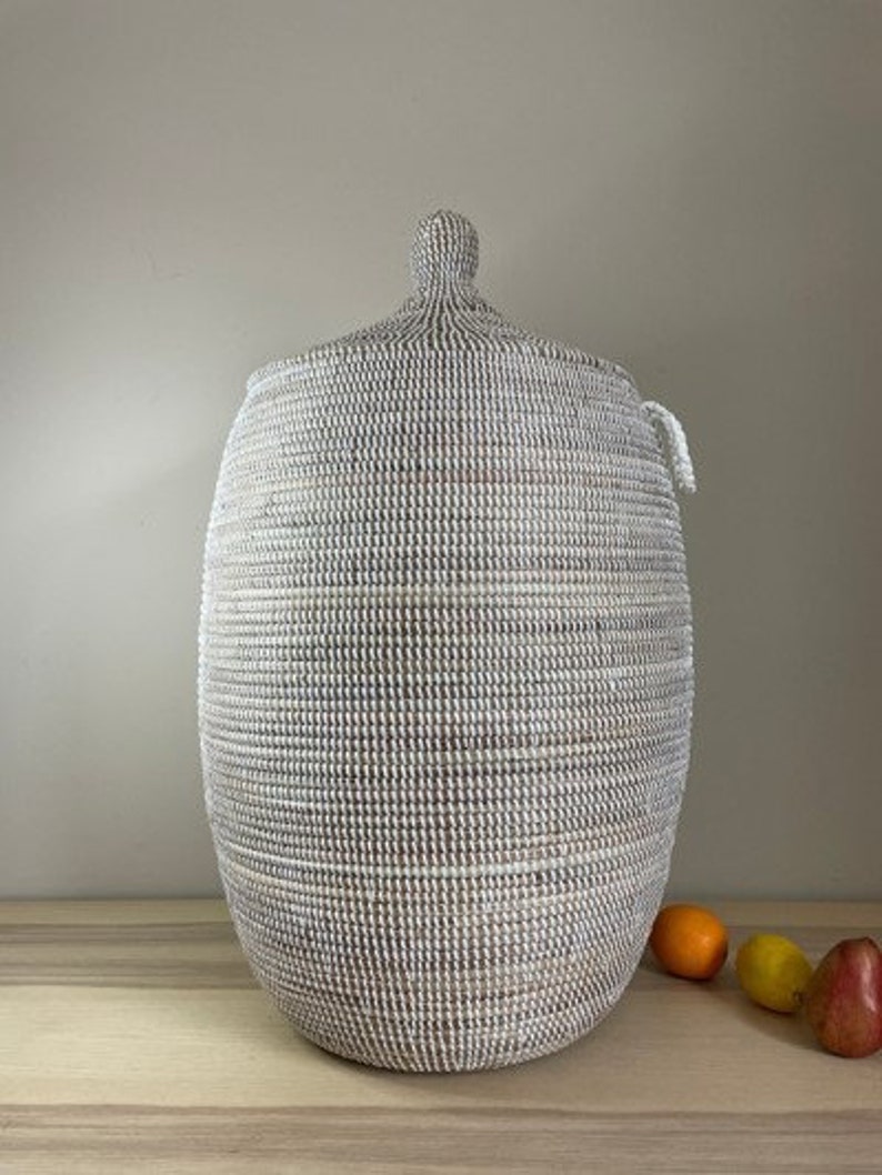 African Extralarge Woven Basket With Lid, Senegal Laundry Basket
