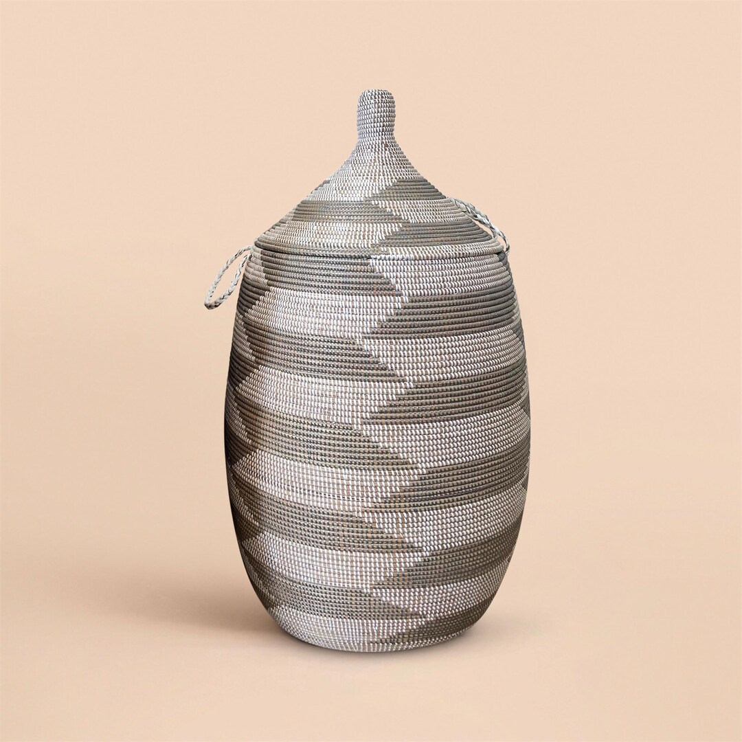 African Woven Basket With Lid, Senegal Laundry Basket/hamper, Tall ...