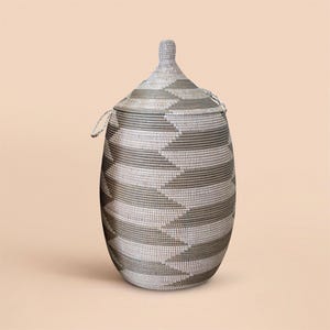 African Woven Basket with Lid, Senegal Laundry Basket/Hamper, Tall Storage Basket, Wicker Basket