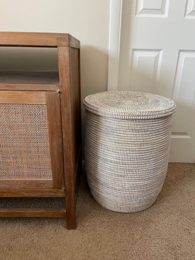 African Extra-large Woven Basket With Lid, Senegal Laundry Basket ...