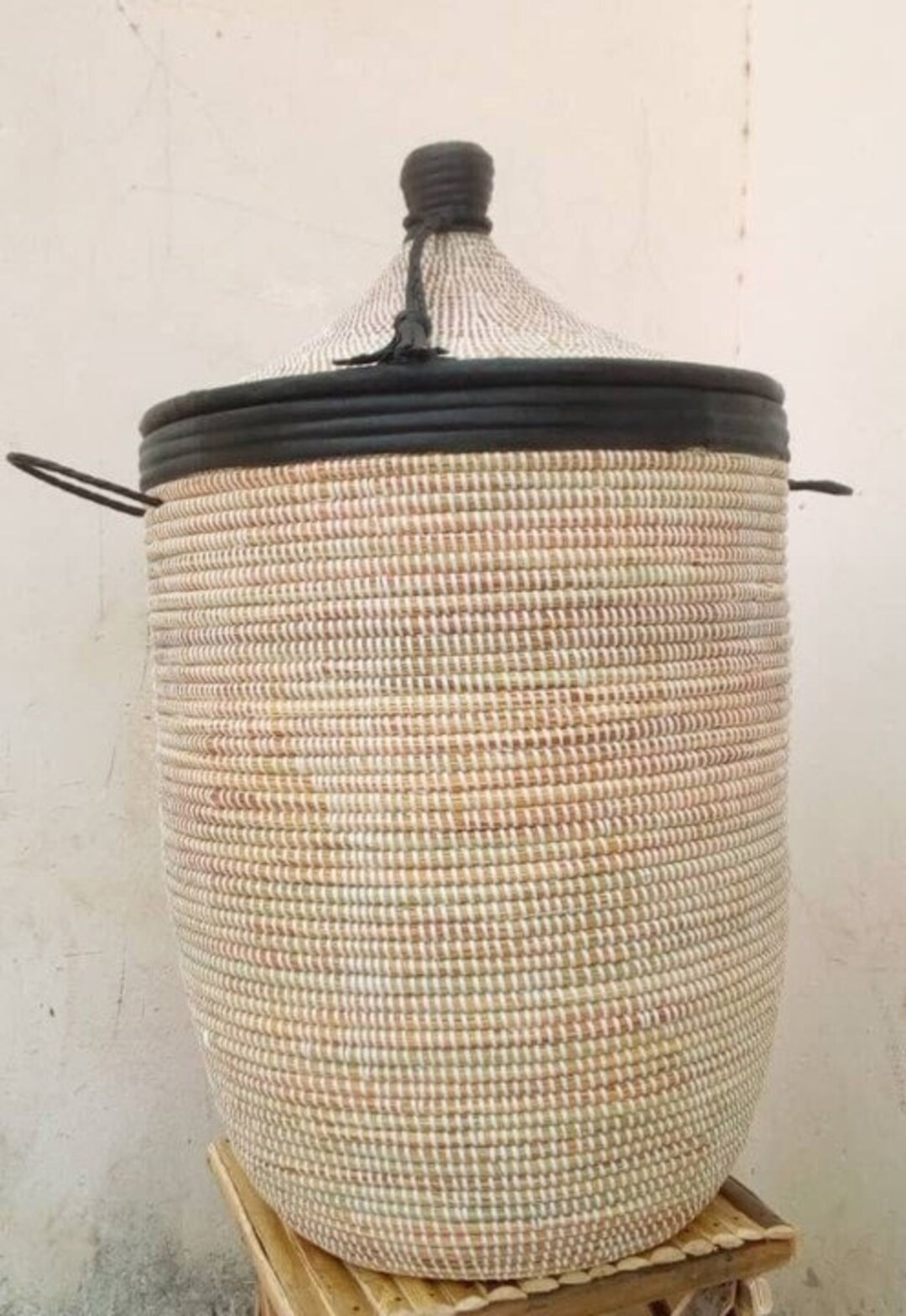 African Extralarge Woven Basket With Lid Senegal Laundry Etsy