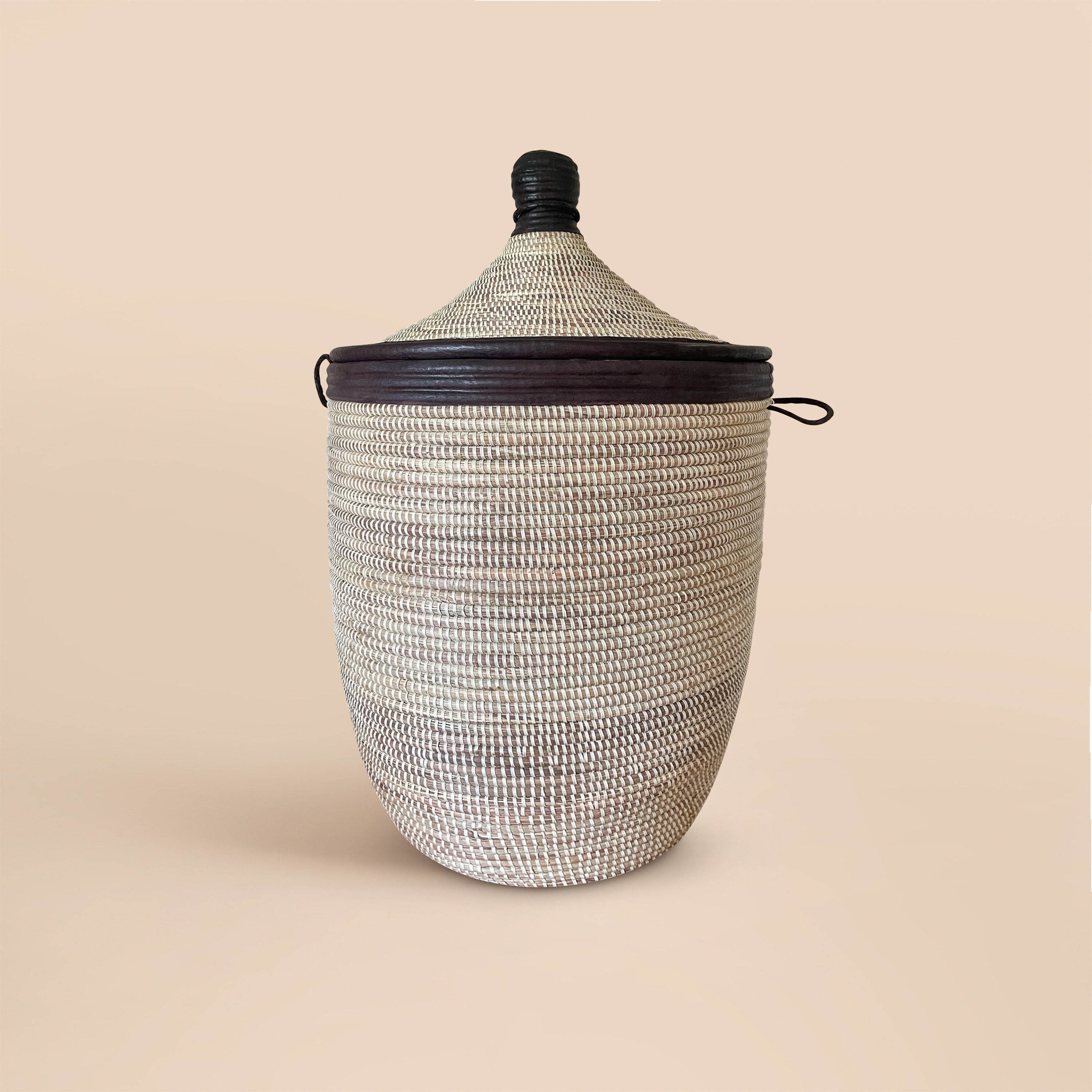 African Extra-large Woven Basket With Lid, Senegal Laundry Basket ...