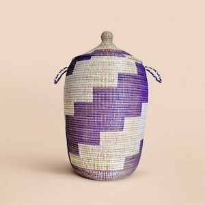 African Woven Basket with Lid, Senegal Laundry Basket/Hamper, Tall Storage Basket,, Wicker Basket