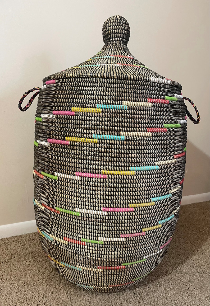 African Extra-large Woven Basket With Lid, Senegal Laundry Basket ...