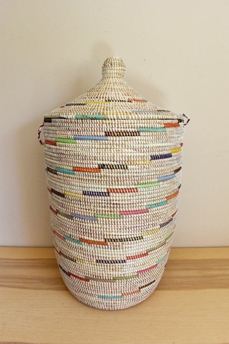 African Extralarge Woven Basket With Lid, Senegal Laundry Basket