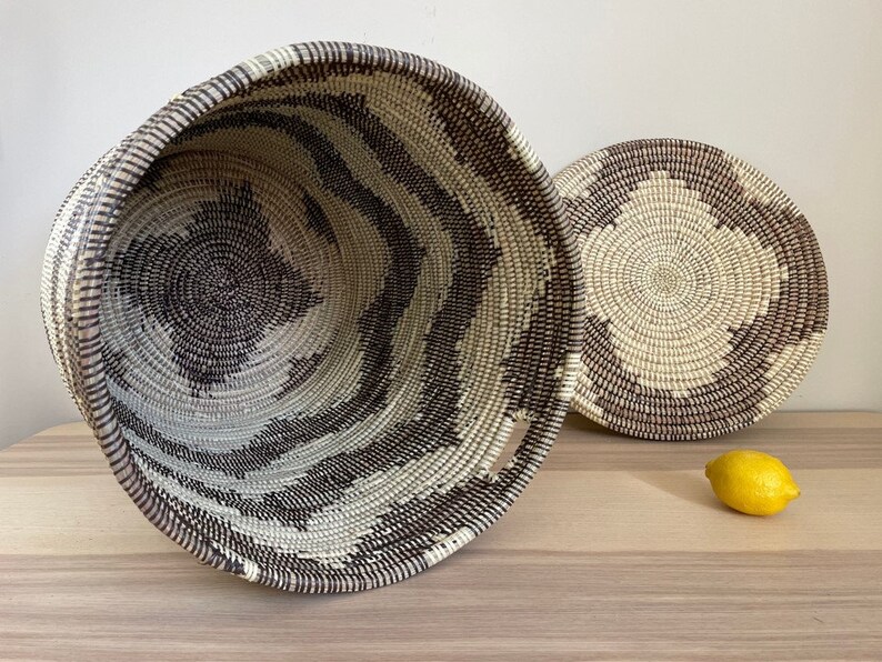 African Extralarge Woven Basket With Lid, Senegal Laundry Basket