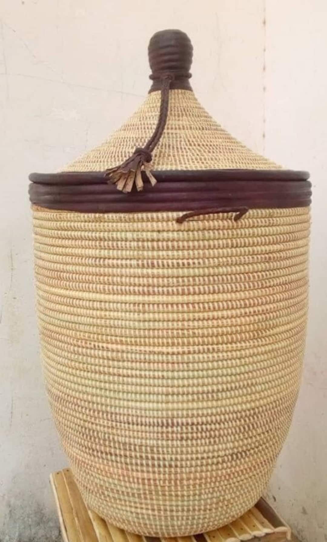 African Extralarge Woven Basket With Lid Senegal Laundry Etsy