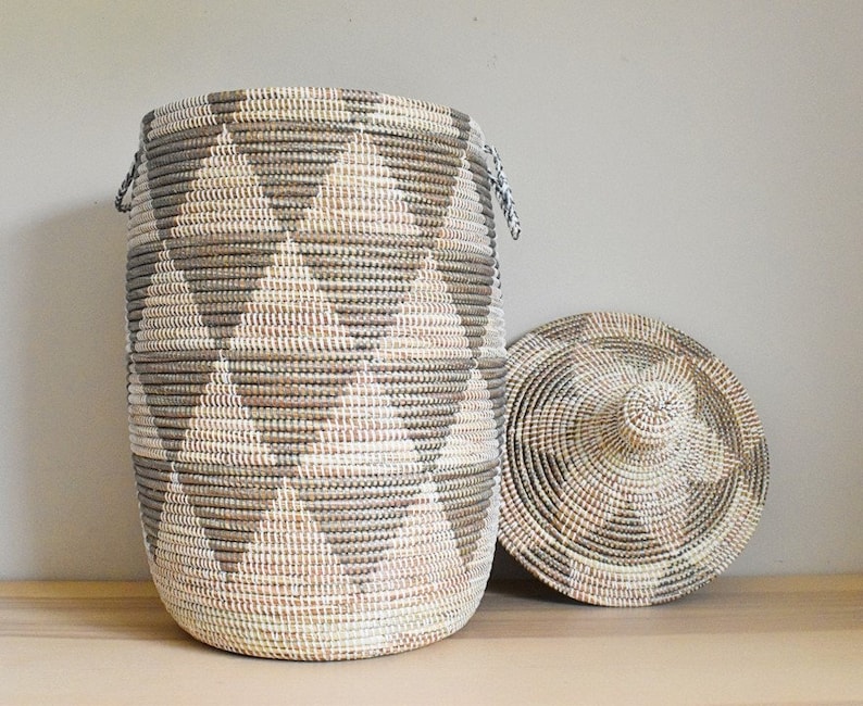 African Extralarge Woven Basket With Lid Senegal Laundry Etsy