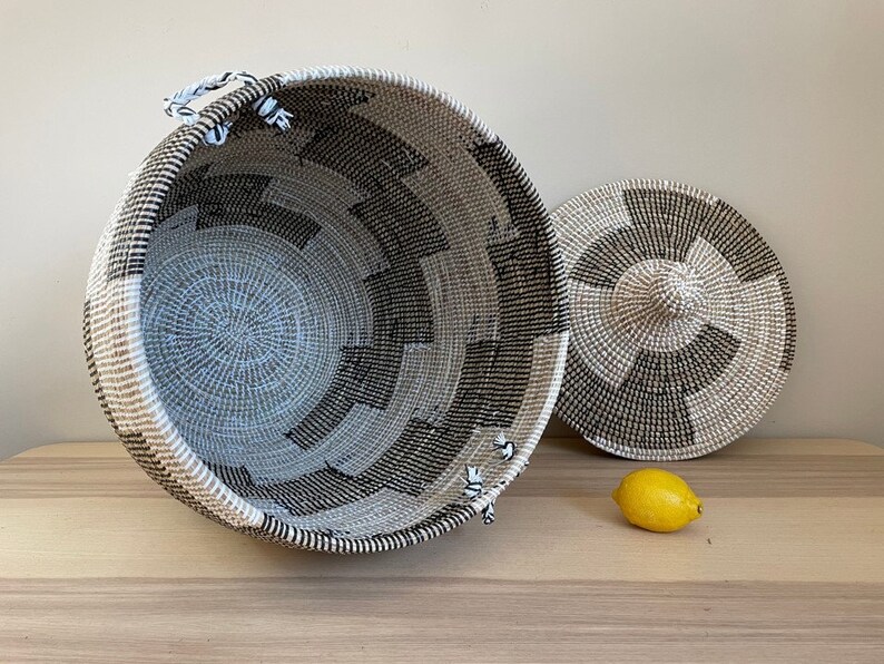 African Extralarge Woven Basket With Lid, Senegal Laundry Basket